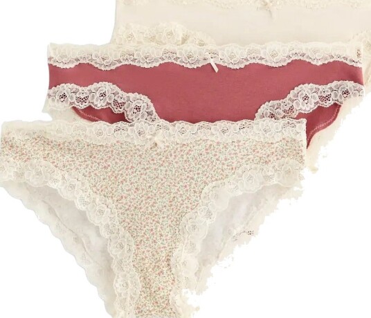 Lindex 3 Pack Briefs With Lace   DUSTY WHITE   XS