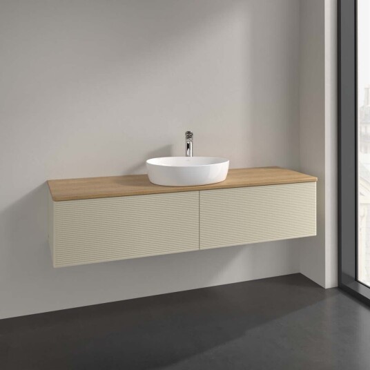 Villeroy & Boch Antao Servantskap med 2 skuffer 160x50x36 cm m/lys Grå Matt/Eik Villeroy & Boch Antao Servantskap med 2 skuffer 160x50x36 cm m/lys Grå Matt/Eik