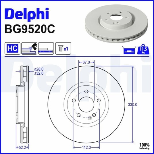 Bremseskive DELPHI BG9520C