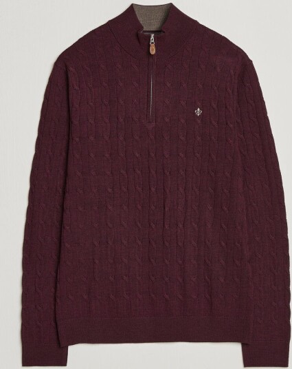 Morris Merino Cable Half Zip Wine Red Morris Merino Cable Half Zip Wine Red