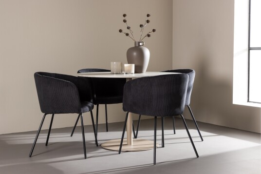 Venture Home Matgruppe Lycke 110 cm Rund med 4 Berit stoler Beige/Svart