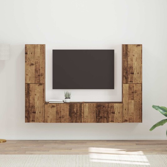 TV benksett 6 pcs Gamle tre Konstruert tre