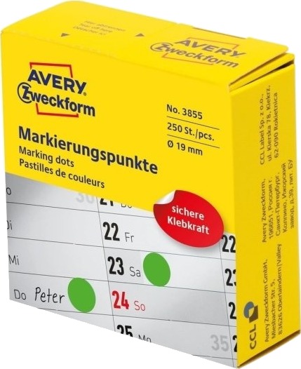 Avery 3855 Grønn Rund Permanent Universell Papir 1,9 Cm