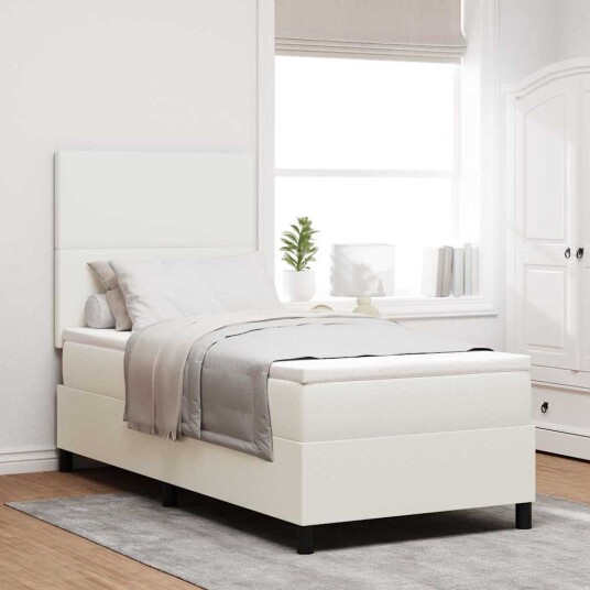 Box Spring Seng med Madrass Krem 90x200 cm Kordfløyel