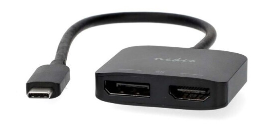 Nedis USB-C™ Adapter | USB 3.2 Gen 1 | USB-C™ Hann | DisplayPort Hun / HDMI™ Output | 8K@30Hz | 0.20 m | Rund | Nikkel belagt | Sort | Boks
