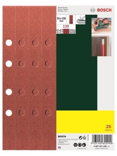 Bosch 25 delers Slipepapirsett Til Plansliper 8 Hull Korning 120 G= 120
