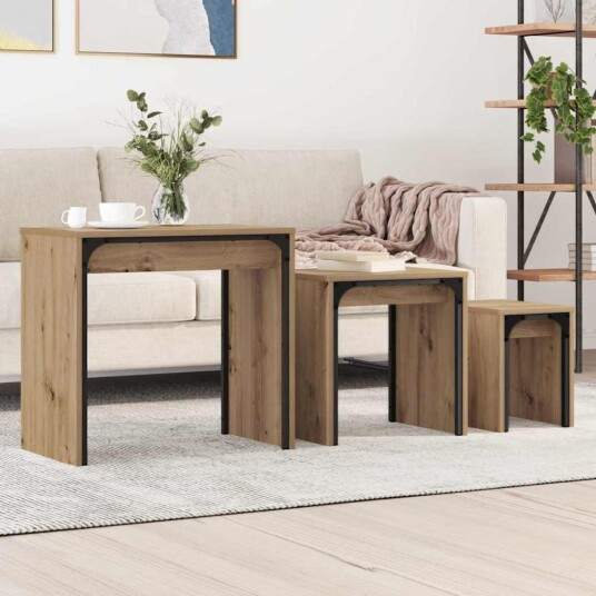 vidaXL Kaffebord med Nesting 3 pcs artisan eik 60 x 35 x 56 cm