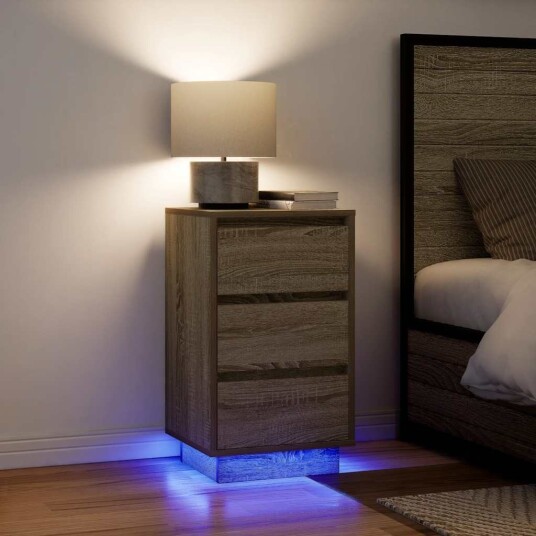  Nattbord med LED lys sonoma eik 38x34x65 cm