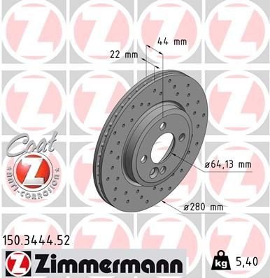 Bremseskive ZIMMERMANN 150.3444.52 Bremseskive ZIMMERMANN 150.3444.52