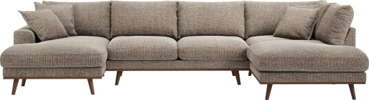 Copenhagen Premium 5 personers Højrevendt U formet Dyb Sofa med Divan og Chaiselong i Chenille Brun