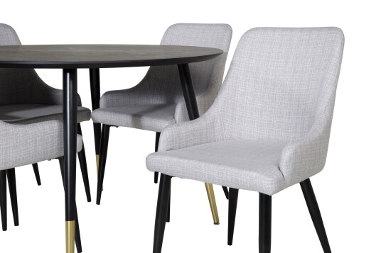 Venture Home Dipp Spisegruppe 115 cm Rund med 4 Plaza Stoler Sort/Guld