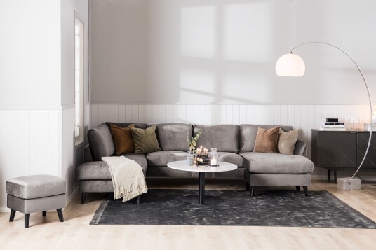Trend 5 seters Venstrevendt U formet Hjørnesofa med Divan i Fløyel Mørk grå