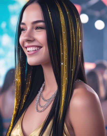 3 stk Tinsel Hair Extensions 50 cm - Gull 3 stk Tinsel Hair Extensions 50 cm - Gull