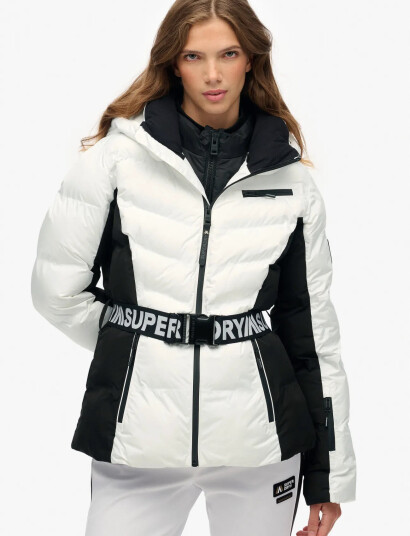 Superdry Sport Luxe Belted Ski Padded Jacket - White - L