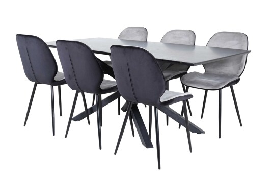 Venture Design Piazza & Emma spisegruppe Grå/svart 6 stoler & bord 180 x 90 cm