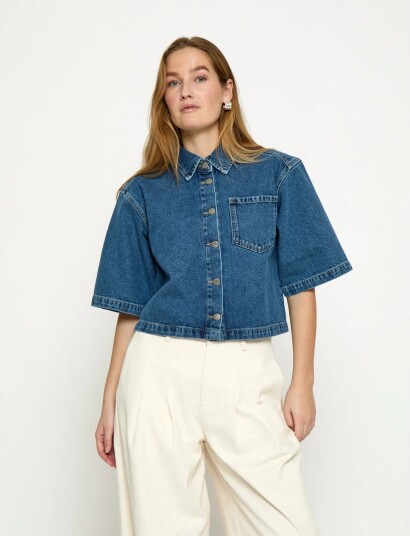 Minus Mskaddi Cropped Shirt Blue 36 Minus Mskaddi Cropped Shirt Blue 36