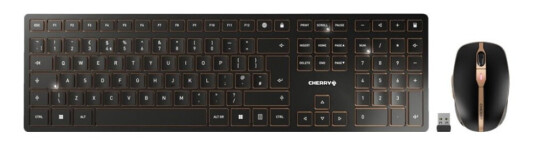 Cherry Dw 9100 Slim - Tastatur- Og Mussett - Trådløs - 2.4 Ghz Bluetooth 4.2 - Qwerty - Storbritannia - Tastsvitsj: Cherry Sx - Svart/Bronse