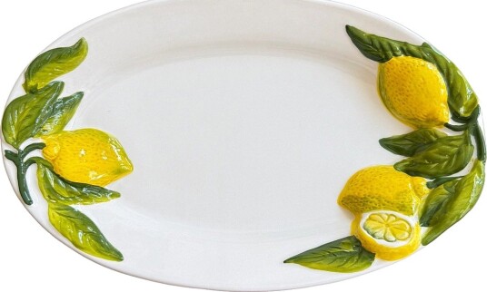 Caja Company Lemon Dish, Oval Medium - WHITE/YELLOW/GREEN - 29X18 cm.H3 cm