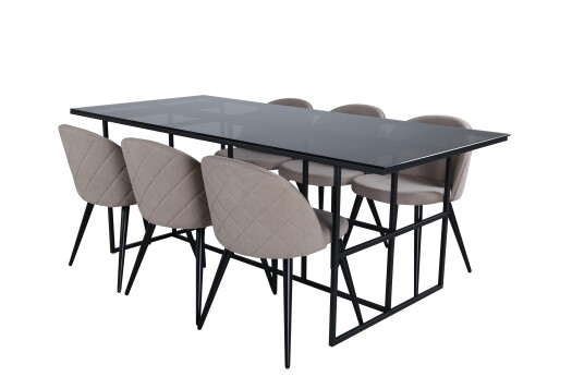 Venture Home Leif Spisegruppe 200 cm Rektangulær med 6 Velvet Stoler Beige