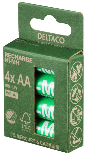 Deltaco Ultimate Ni-Mh Oppladbare Batterier - 4-pakning AA Deltaco Ultimate Ni-Mh Oppladbare Batterier - 4-pakning AA