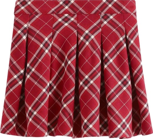 Lindex Checked Skirt With Pleats DARK DUSTY RED 116