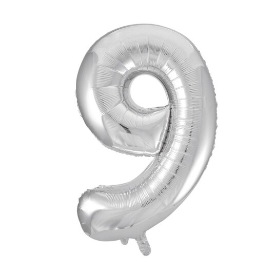 Folie Ballong Sølv 86 cm - Tallet 9 Folie Ballong Sølv 86 cm - Tallet 9