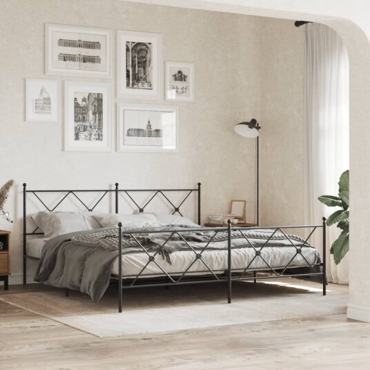 Sengeramme i metall med hode- og fotgavl svart 183x213 cm 8721012374096