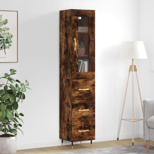 vidaXL Highboard røkt eik 34,5x34x180 cm konstruert tre 8720845486440