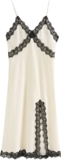 Lindex Nightdress In Satin With Lace Trim Cream XL