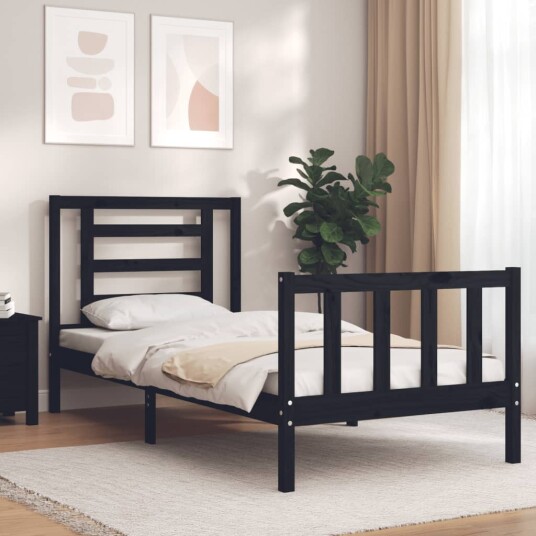 vidaXL Sengeramme med hodegavl svart 2FT6 small single heltre