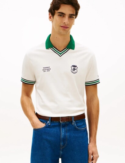 Tommy Hilfiger V Neck Pique Relaxed Fit Polo Green S