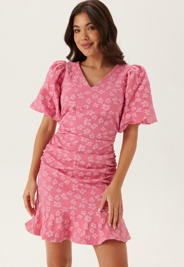 Bubbleroom Jacquard Flounce Short Dress Pink 40