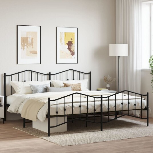 vidaXL Sengeramme i metall med hode- og fotgavl svart 200x200 cm 8721012211230