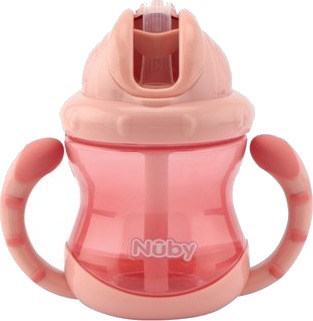 No-Spill Nûby drikkekopp med sugerør og håndtak Flip-It 240 ml fra 12 måneder i rosa