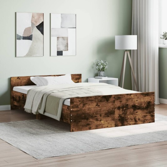 vidaXL Sengeramme med hode- og fotgavl røkt eik 120x190 cm 8721012157354