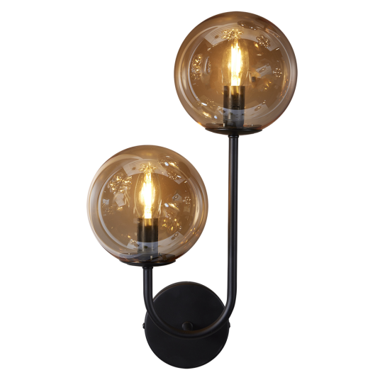 Oscar Vegglampe 2xE14 Sort/Amber Glass