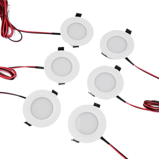 Ledlife 6 stk. 12V downlight 2,5W rund inkl. hullsag og quick connector til båt mm. Dimbar : Dimbar Kulør : Varm