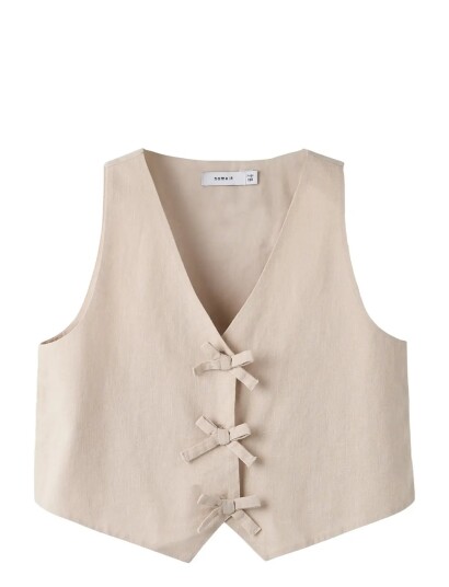 Name It Nkffalinnen Cropped Waistcoat Grey 122 128