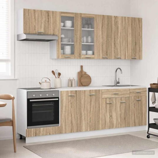 vidaXL Kjøkken enhet LYON 8 pcs Sonoma eik Konstruert tre vidaXL Kjøkken enhet LYON 8 pcs Sonoma eik Konstruert tre