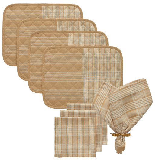 Decotique Rita Tekstilsett 4 Spisebrikker + 4 Servietter Hvit / Beige