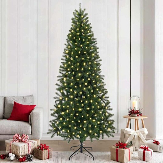 Kunstig juletre med 300 LED med stativ grønn 240 cm PE og PVC Kunstig juletre med 300 LED med stativ grønn 240 cm PE og PVC