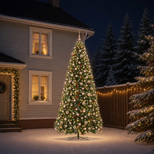 vidaXL Kunstig hengslet juletre med julekuler 400 cm 600 LED-lys