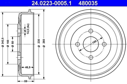 ATE 24.0223-0005.1 Bremsetrommel