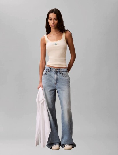 Calvin Klein Jeans Striped Monologo Scoop Nk Rib Ta Yellow XXS Calvin Klein Jeans Striped Monologo Scoop Nk Rib Ta Yellow XXS
