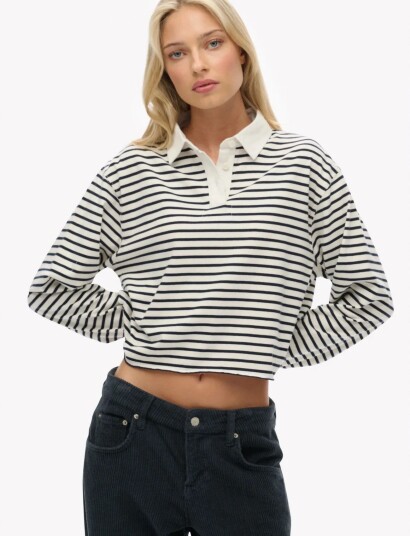 Superdry Ath Ess Cropped Stripe Rugby White 16