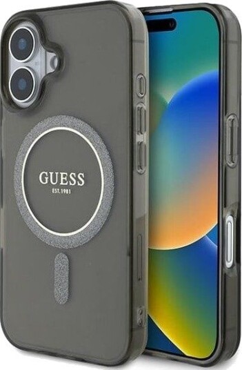 GUESS IML Glitter Circle MagSafe case for iPhone 16 - black