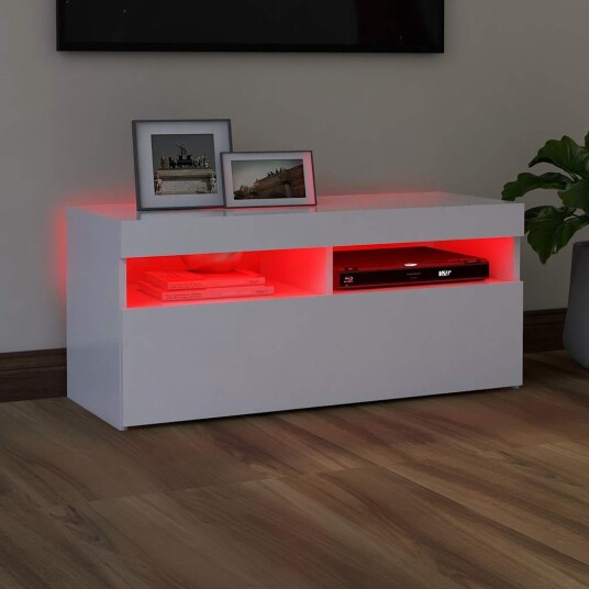 vidaXL TV-benk med LED-lys hvit 90x35x40 cm
