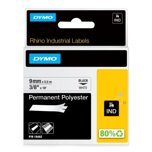 Tape Rhino perm polyester 9mm sv. på hvit