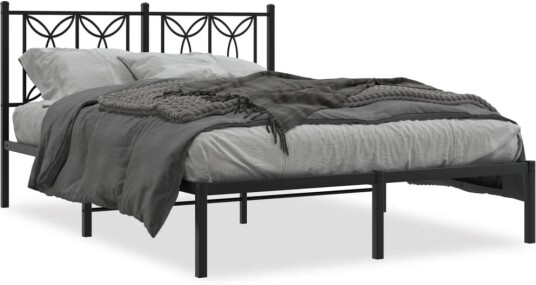 Sengeramme i metall med sengegavl svart 140x200 cm 8721102643927