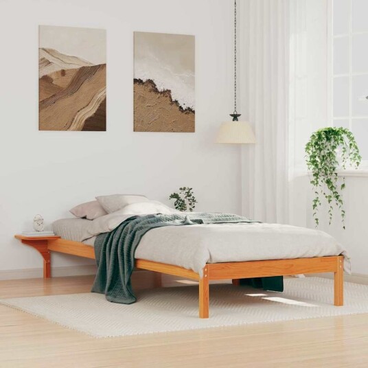 Sengestamme med Sidebord Vokset Brun 100 x 220 cm Massiv furu
